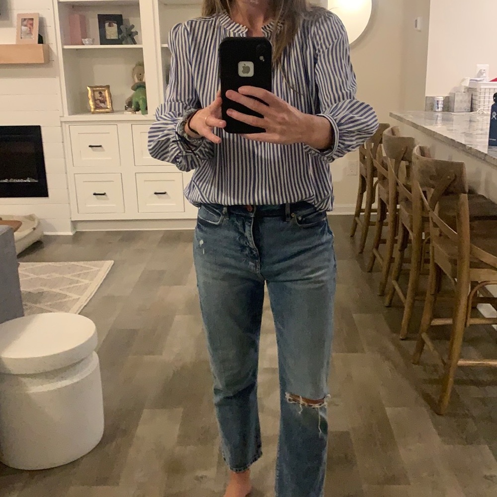 Blue and white stripe boyfriend button down